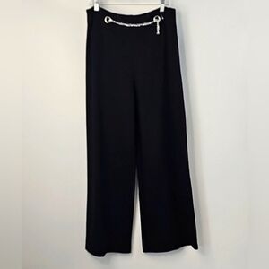 Nicole Miller‎ Mid Rise Wide Leg Black Pullon Pants w Silver Chain Sz: Large